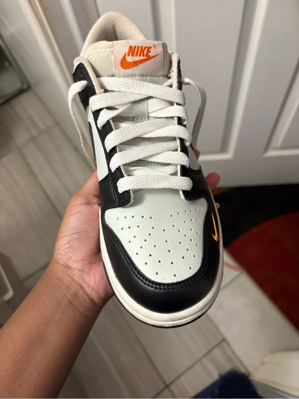 Nike Dunk Low Black Bright Mandarin Mini Swoosh (GS)